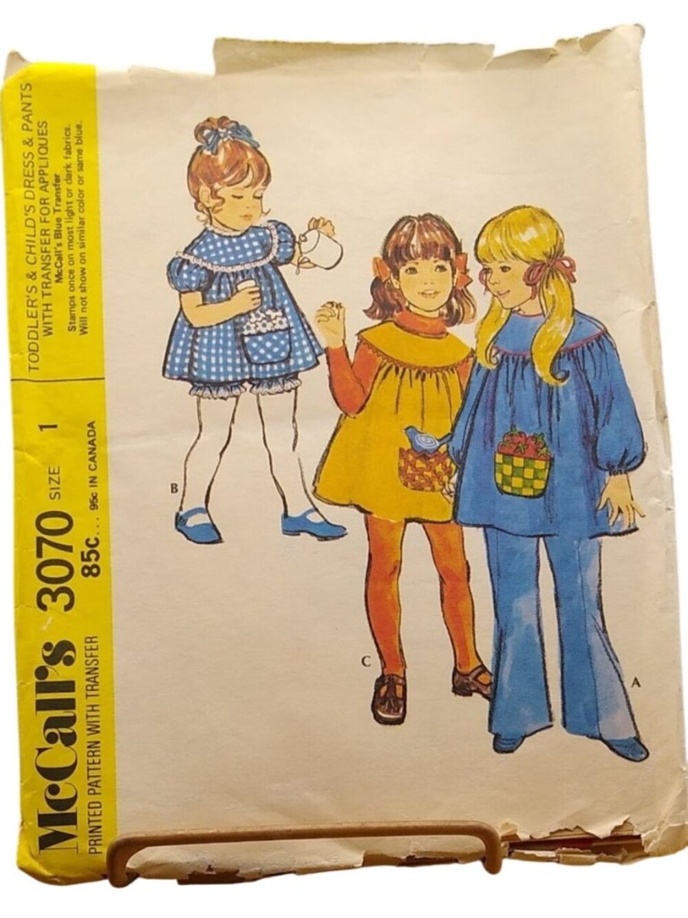 Vintage Sewing PATTERN McCalls 3070, Child Girls Dress and Pants 1971, Size 1